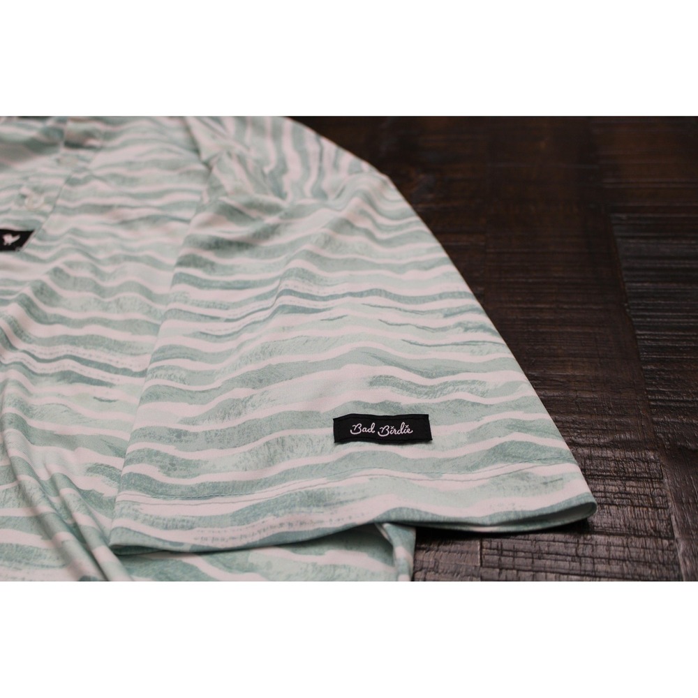 Bad Birdie Golf Polo Shirt Mens Medium Green Wave Stripe Performance Stretch - Picture 9 of 9